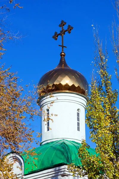 Golden dome and cross of the Russian Orthodox Church. — Stock Photo, Image