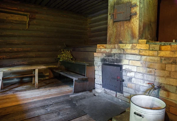 Brick oven in a Russian wooden bath — Stock Photo, Image