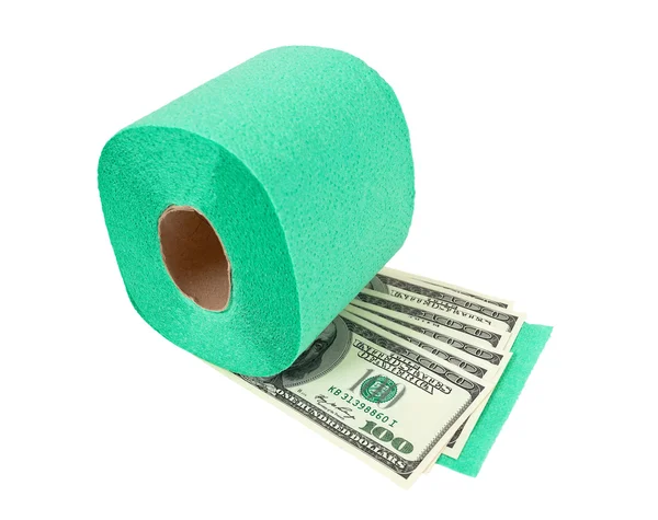 Rolka papieru toaletowego i pieniądze na białym tle — Zdjęcie stockowe