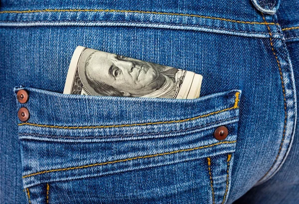 裤子口袋里的美元 — 图库照片