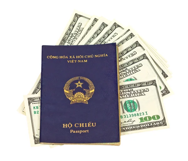 越南护照和孤立在白色背景上的钱 — 图库照片