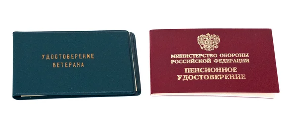 Russian pension and veteran certificate over white — Stock Photo, Image