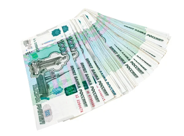 Duizenden Russische roebel geïsoleerd op witte achtergrond — Stockfoto