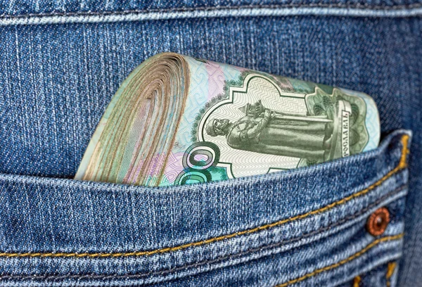 Money in the back jeans pocket — Stock Photo, Image