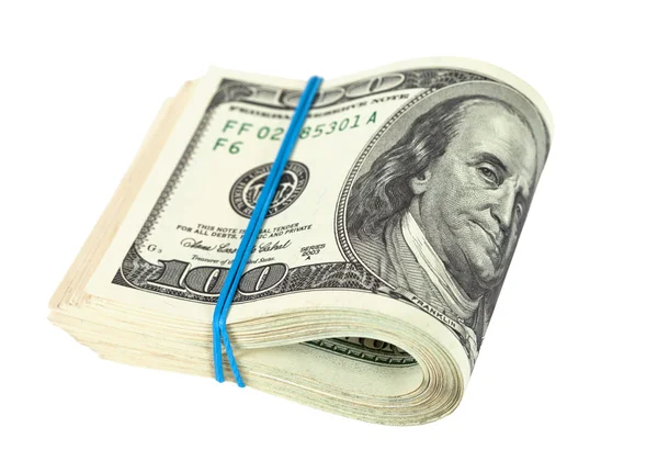 Oss dollar insvept av gummi på vit bakgrund — Stockfoto