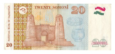 Beyaz arka plan üzerinde izole Tacikistan somoni yirmi bill