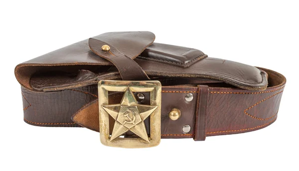 Old russian belt and holster isolated on white background — Stock Photo, Image