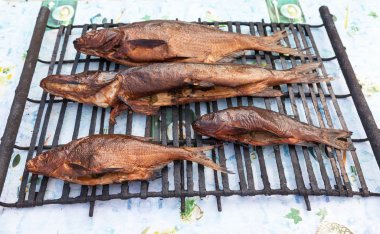 Sadece bir nehir yakalanan taze balık füme