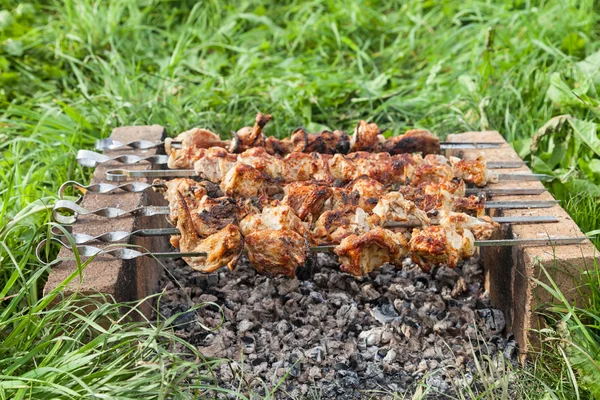 Kebab shish en el horno improvisado de ladrillo — Foto de Stock