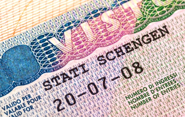 Schengen visa in passport. Fragment — Stock Photo, Image