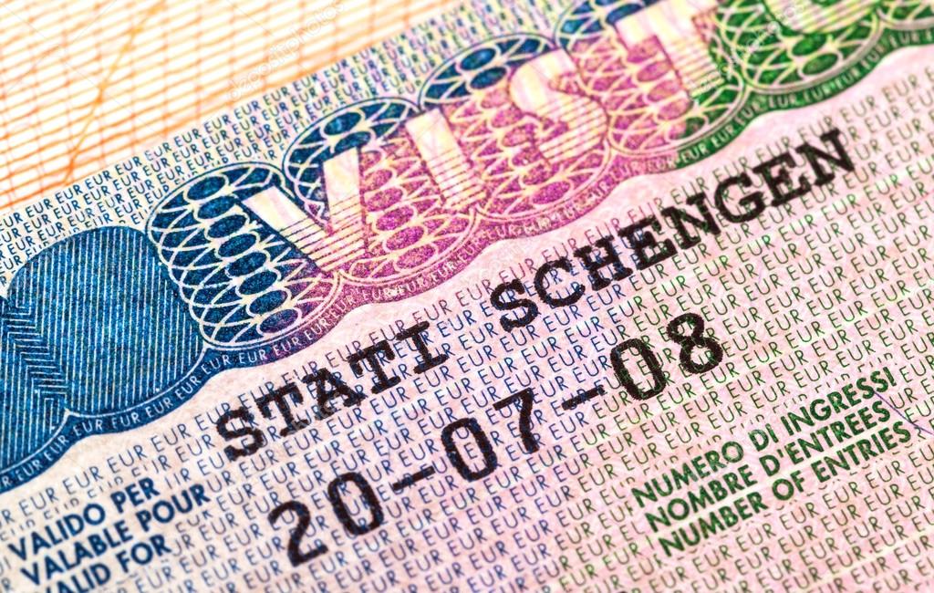 Schengen visa in passport. Fragment