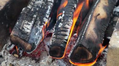 bir kamp ateşi yanan sıcak yangın closeup