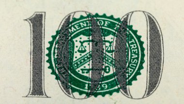 100 numaralı. 100 dolarlık banknot parçası