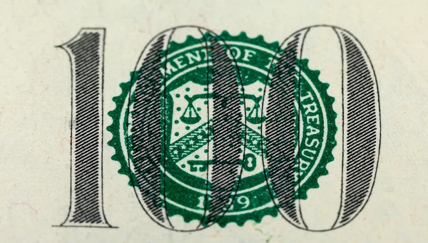 Nummer 100. fragment van honderd dollar bill — Stockfoto