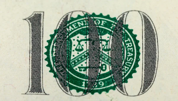 Numéro 100. Fragment de billet de cent dollars — Photo