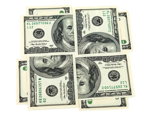 Vier honderd-dollarbiljetten op witte achtergrond — Stockfoto