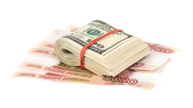 katlanmış dolarlarına Rublesi arka plan üzerinde döşeme