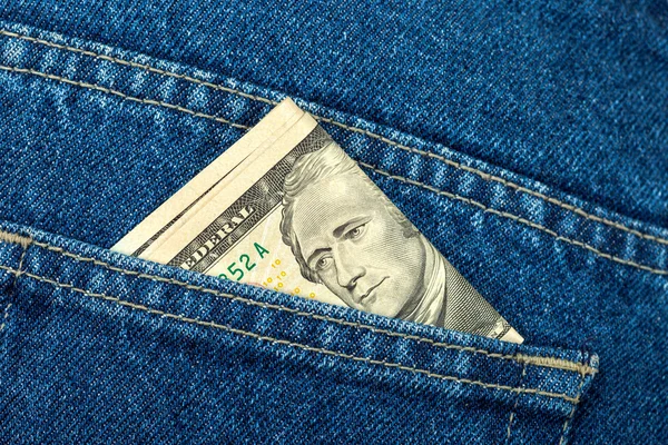 US dollar bills in the back jeans pocket — Stock Photo, Image