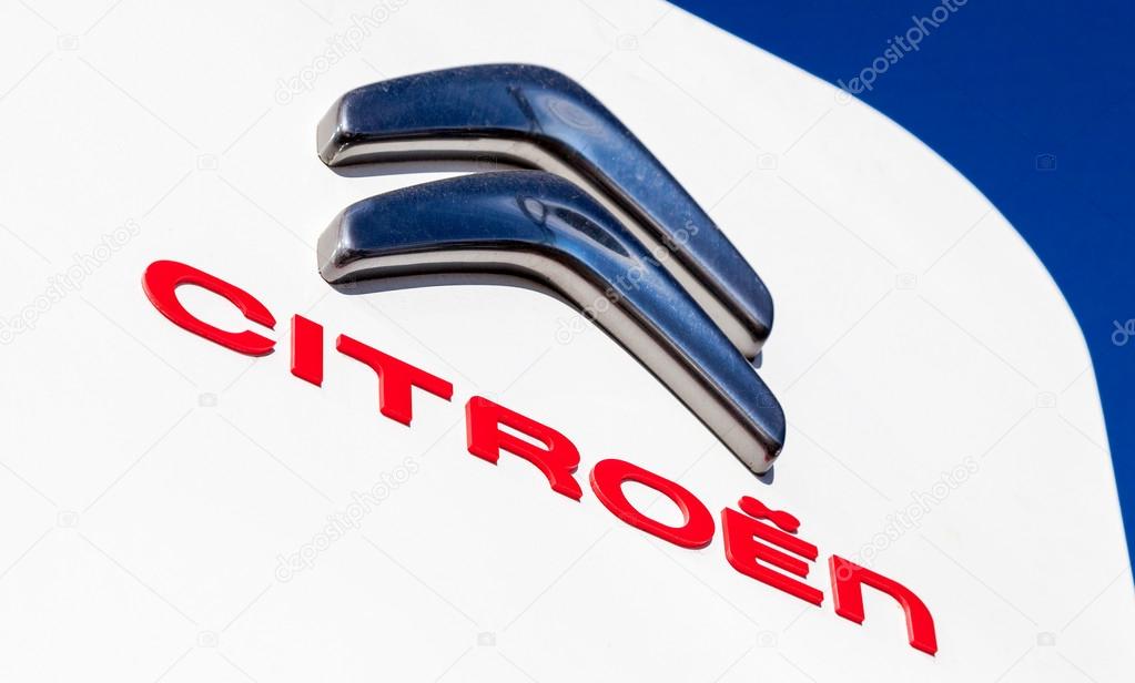 SAMARA, RUSSIA - OCTOBER 20:The emblem Citroen on blue sky background, October 20, 2013 in Samara, Russia. Citroen is a major French automobile manufacturer, part of the PSA Peugeot Citroen group