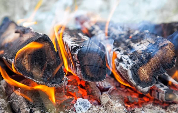 Bruciare legna nel fuoco — Foto Stock