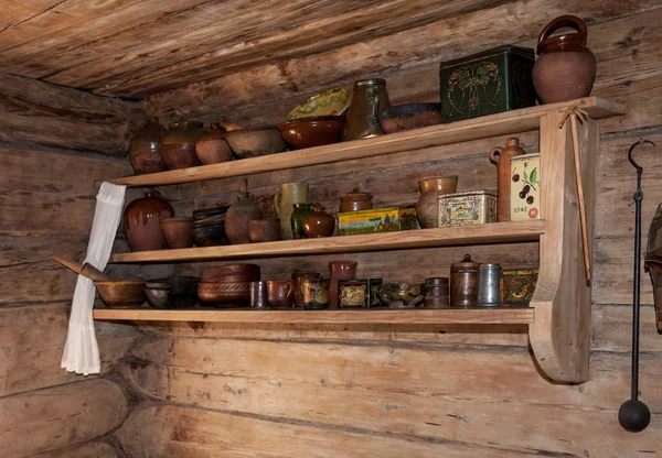 The interior of the museum of wooden architecture Vitoslavlitsy in Veliky Novgorod, Russia — Stock Photo, Image