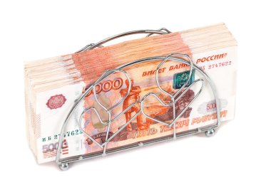 Rus ruble faturaları yığını ile peçete sahibi