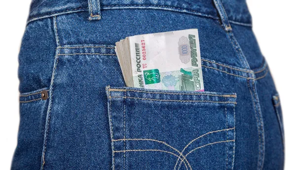 Rublo russo banconote nella tasca posteriore jeans — Foto Stock