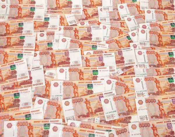 Kupie pięciu tysięcy rubli rosyjskich banknotów jako tło — Zdjęcie stockowe