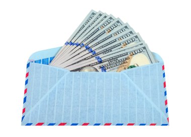 Beyaz arka plan üzerinde izole Doları para zarfı