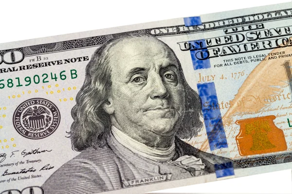 Benjamin franklin portret van 100 dollar bankbiljet van — Stockfoto