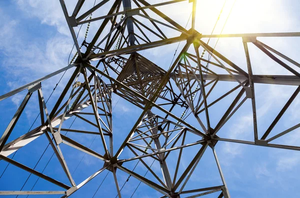 Upward view of the structure under power transmission tower — Stock Photo, Image