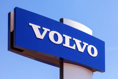 SAMARA, RUSSIA - MAY 31, 2014: Volvo dealership sign against blu clipart