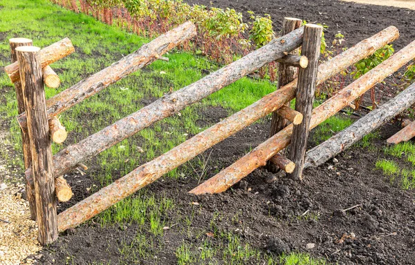 Cerca Hecha Postes Madera Natural Campo Verano — Foto de Stock