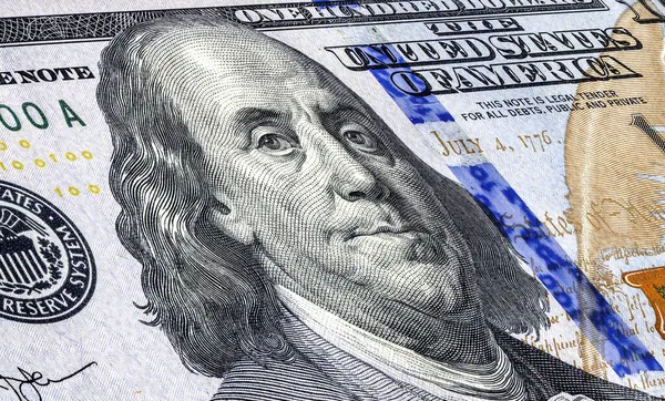 Portrait Benjamin Franklin Tiré Billet Cent Dollars Américains Vue Par — Photo