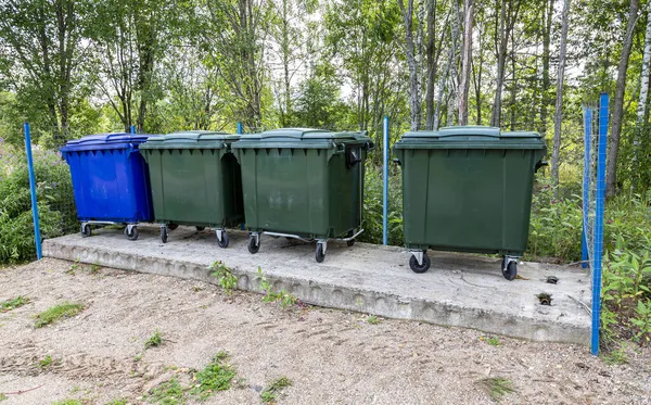 Plastic Garbage Containers Outdoors Summer Sunny Day — Stock Photo, Image