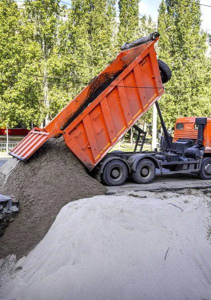 Samara Russland September 2021 Kipper Laden Sand Auf Einer Baustelle — Stockfoto