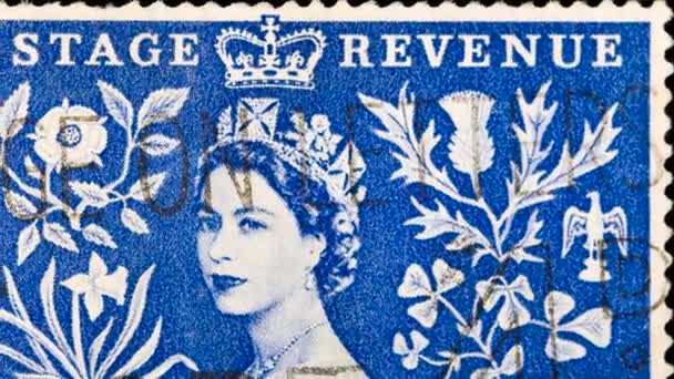 Moszkva Oroszország 2021 December Postabélyegző Nagy Britanniában Erzsébet Királynő Portréjával — Stock videók