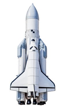 Samara, Rusya 'daki Buran uzay gemisi. Beyaz arkaplanda izole