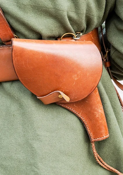 Vintage Lederen Holster Aan Riem Retro Uniform Van Russische Leger — Stockfoto