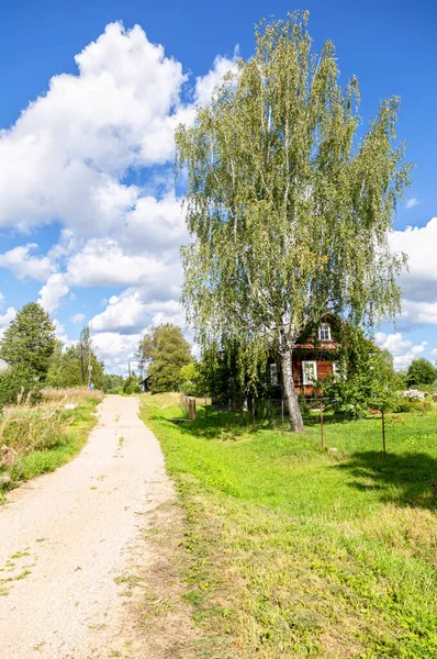 Maison Rurale Bois Dans Village Russe Été Journée Ensoleillée Paysage — Photo