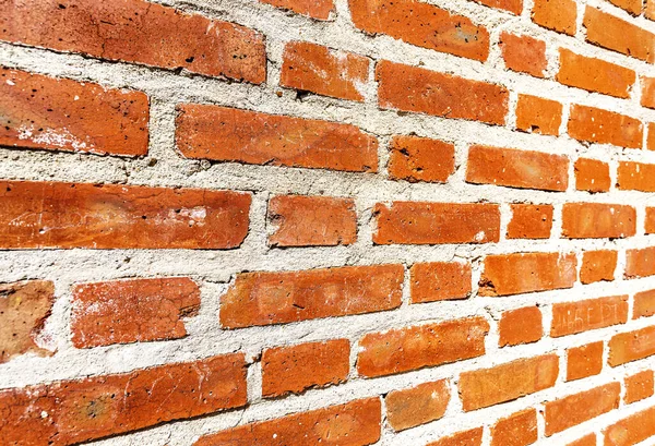 Weathered Red Brick Wall Background View Angle — Stock Photo, Image