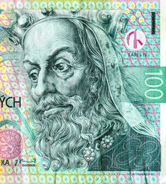 Karl IV Lüksemburg portresi Çek para banknotundan 100 Kron