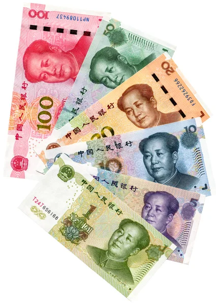 Banknotes Chinese Money Portrait Mao Zedong Chinese Paper Currency White — Fotografia de Stock