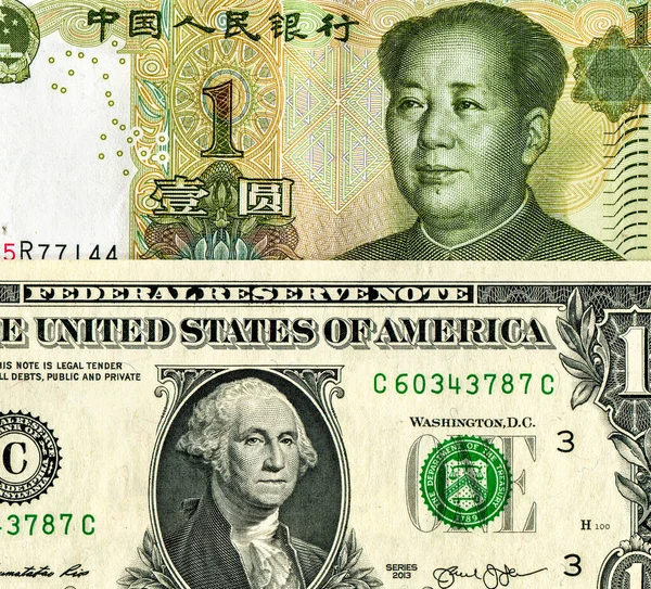 Kinesiska Yuan Sedel Och Amerikansk Dollar Begreppet Handelskrig Och Ekonomiska — Stockfoto