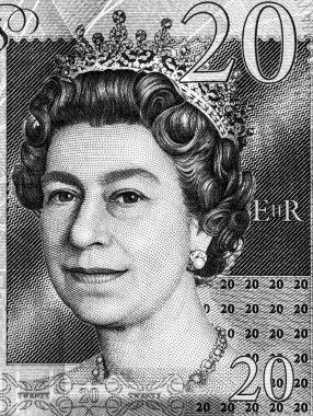 İngiltere 'den siyah beyaz Kraliçe II. Elizabeth portresi.