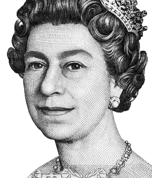 Black White Queen Elizabeth Portrait England Pound Banknotes — Stock Photo, Image