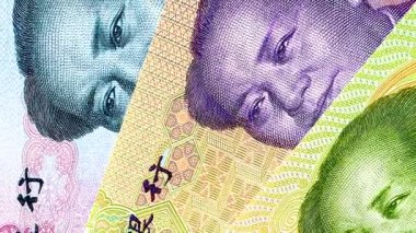 Mao Zedong 'un portresi olan Çin parası banknotları. Çin kağıt para birimi