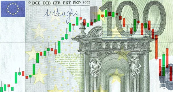 Grafiekrentekaart Tegen Achtergrond Van Het Eurobankbiljet Bedrijfsconcept — Stockfoto