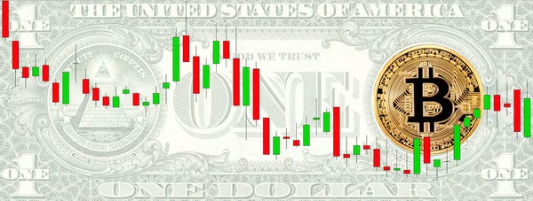 Graph Rate Chart Digital Bitcoin Background One American Dollar Banknote — Fotografia de Stock