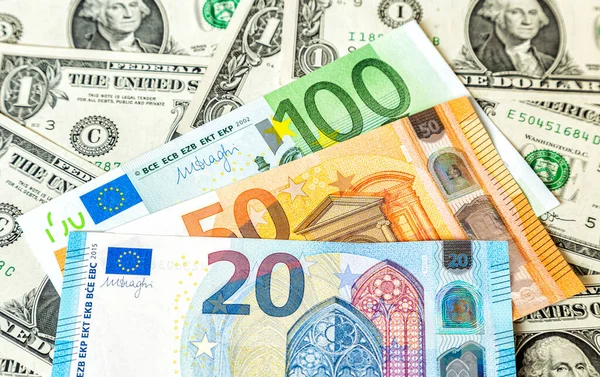 Various Banknotes Euro Currency Dollars Background European Paper Currency Business — Stockfoto